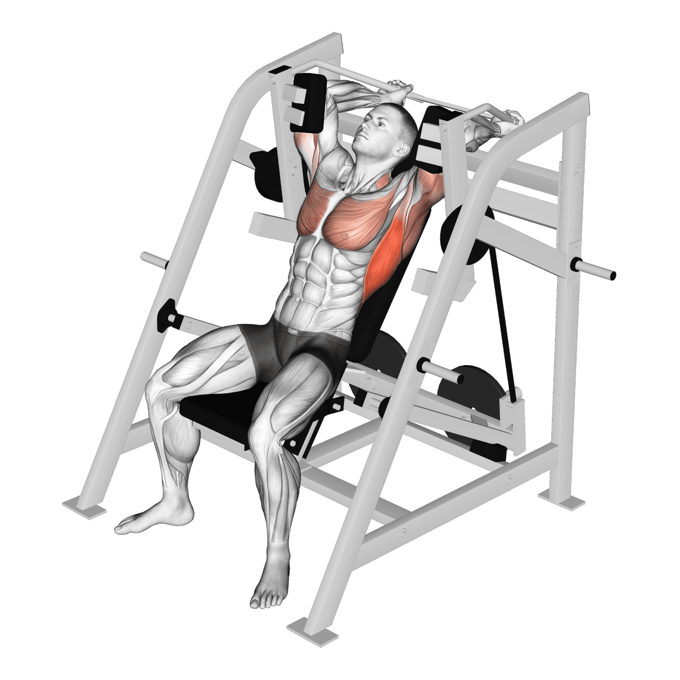 Pullover Machine with machine - lats exercise demonstration step 1